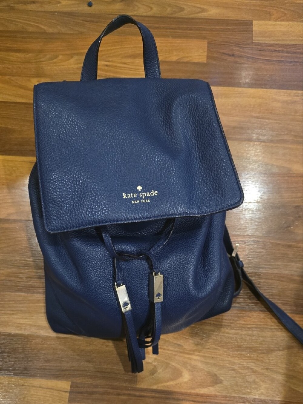 kate spade Navy Leather Drawstring With Gold Accents Backpack